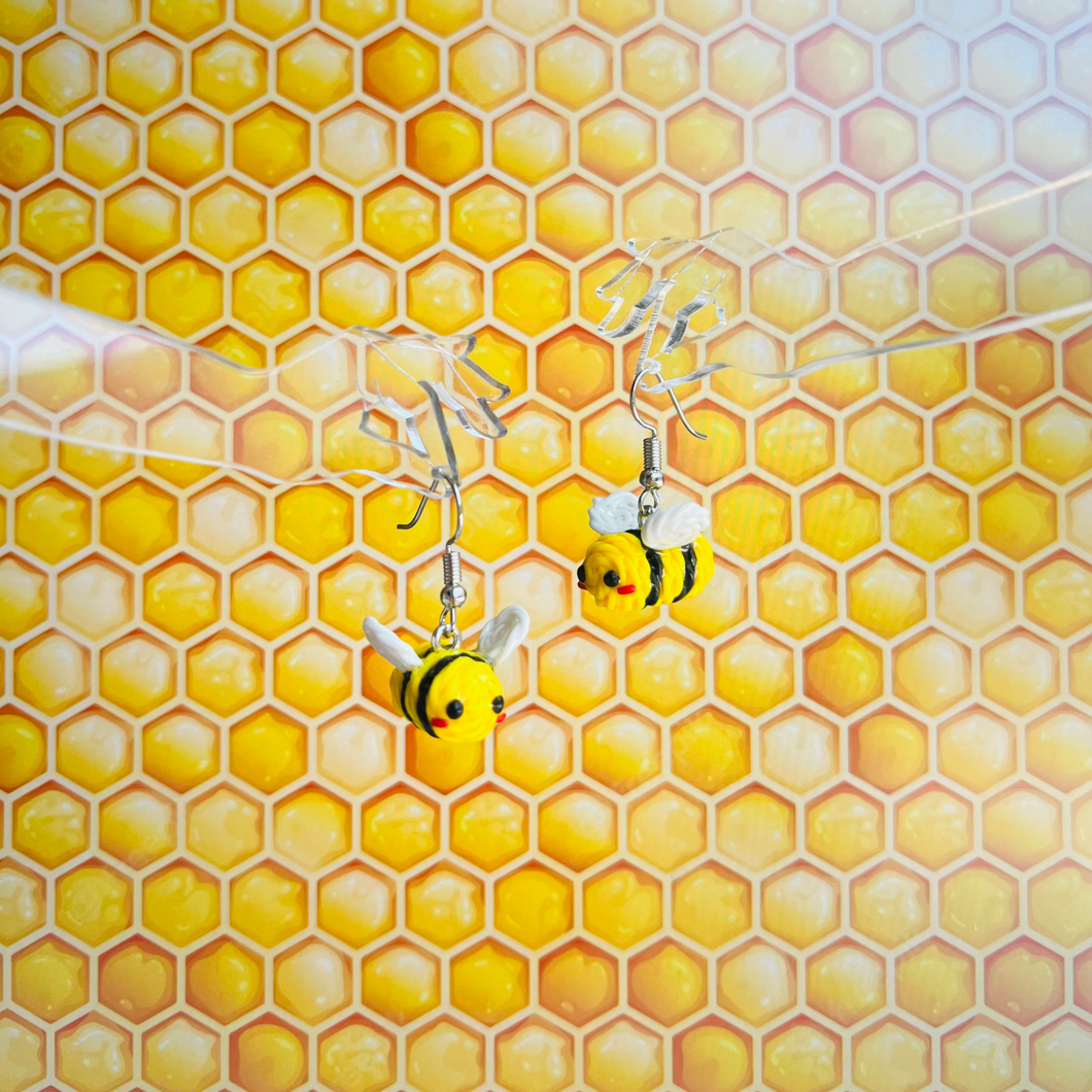 Crochet Honey Bee Clay Earrings