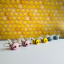 Load image into Gallery viewer, Crochet Strawberry Bee Clay Earrings
