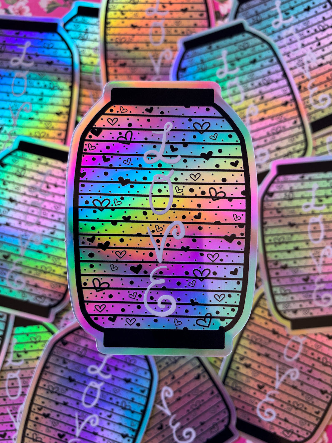 Holographic Heart Love Lantern Waterproof Vinyl Stickers